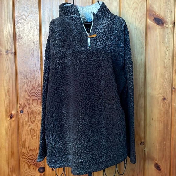 Poof New York Sherpa sweater gray fluffy sweater quarter zip size small top - Picture 1 of 4